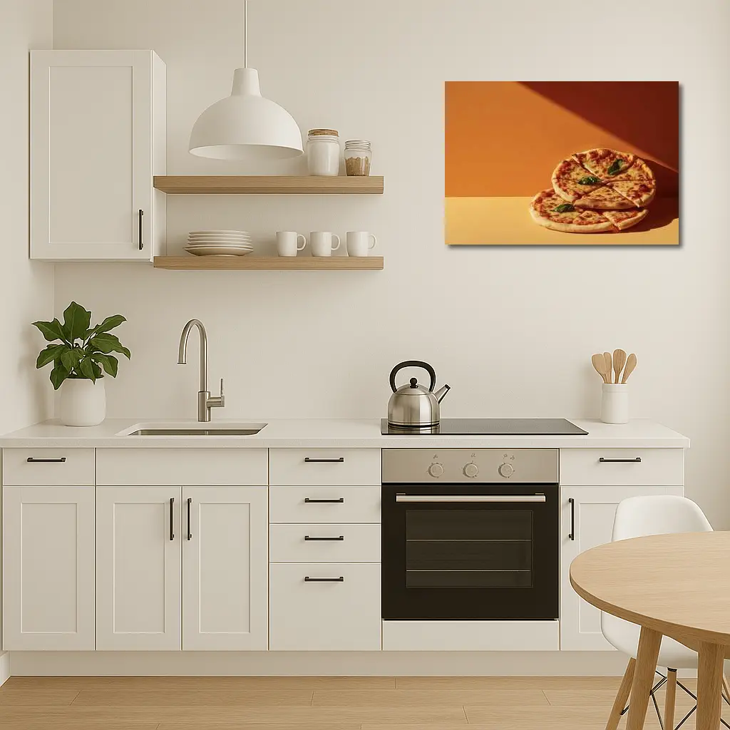 Margherita Pizza Two Slices Orange Background – Wall Art