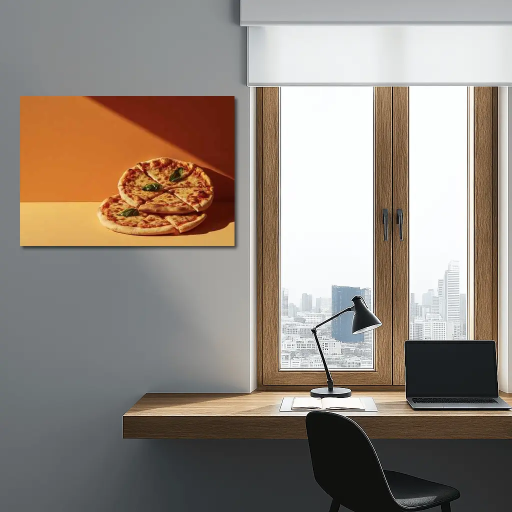 Margherita Pizza Two Slices Orange Background – Wall Art
