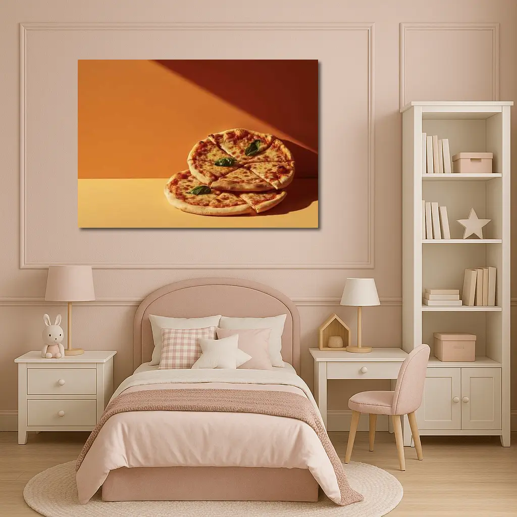Margherita Pizza Two Slices Orange Background – Wall Art