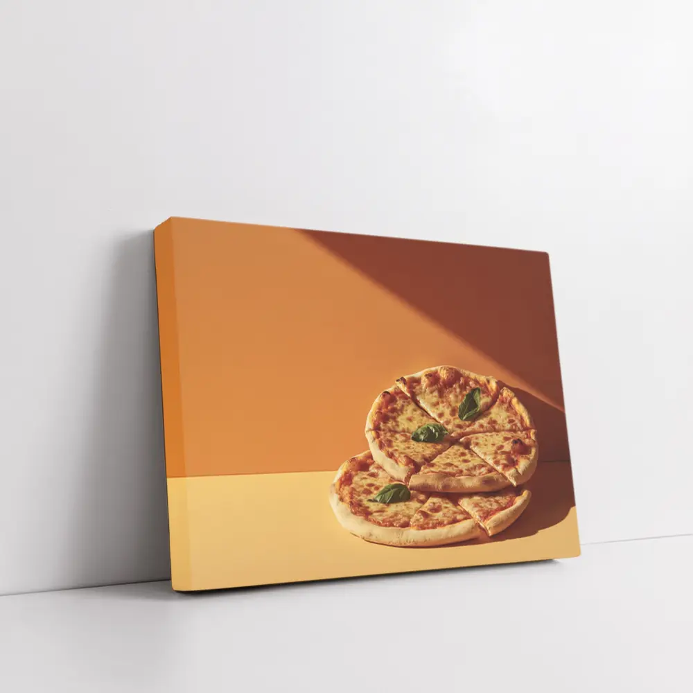 Margherita Pizza Two Slices Orange Background – Wall Art