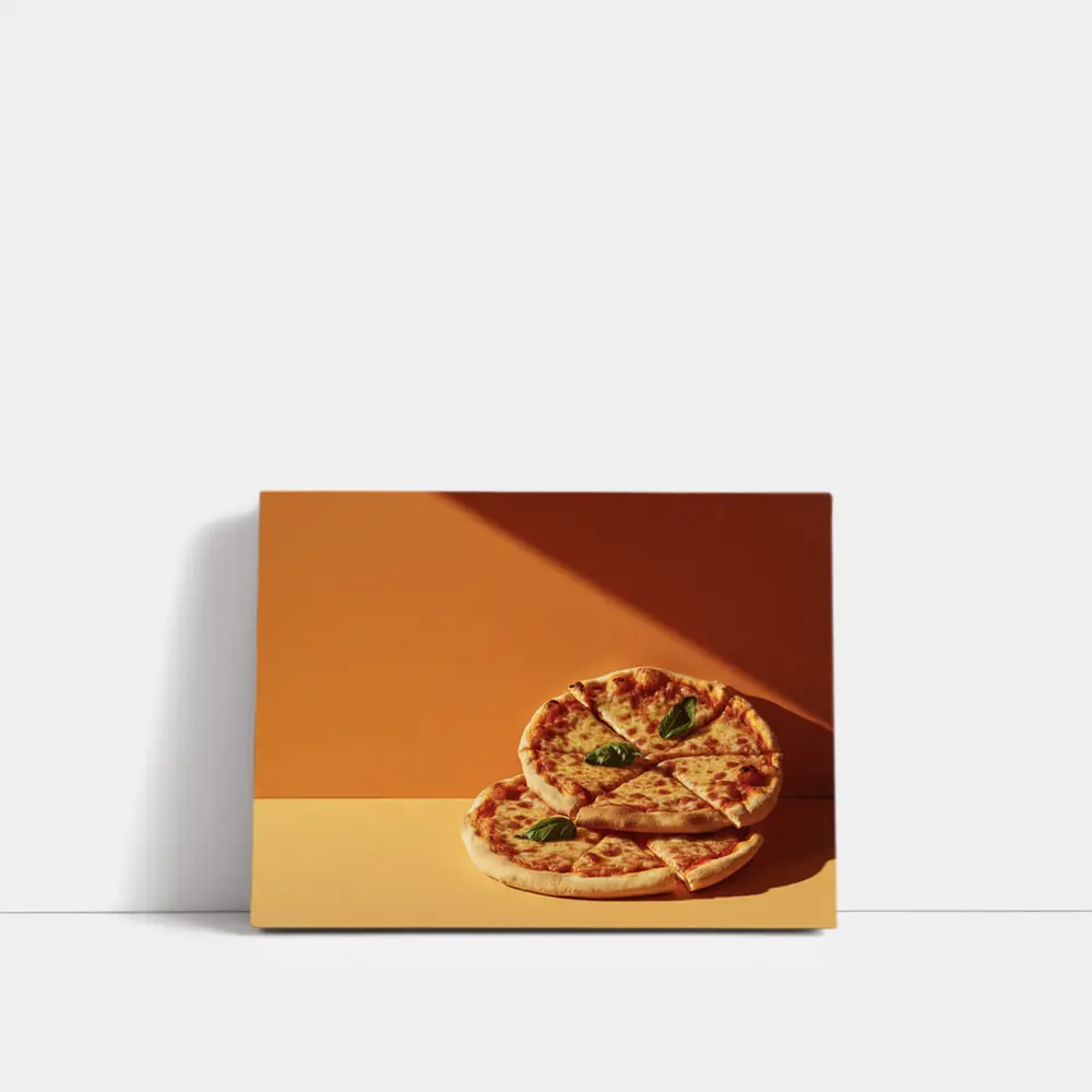 Margherita Pizza Two Slices Orange Background – Wall Art