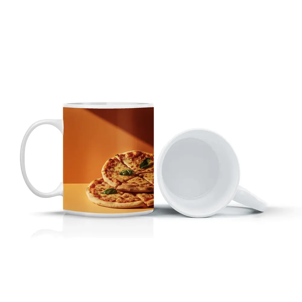 Margherita Pizza Two Slices Orange Background – Mugs