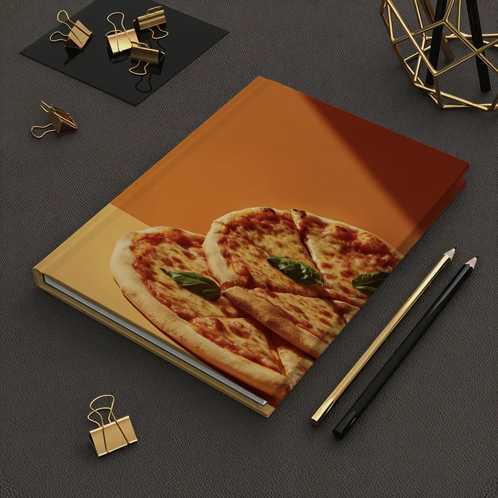 Margherita Pizza Two Slices Orange Background – Notebooks
