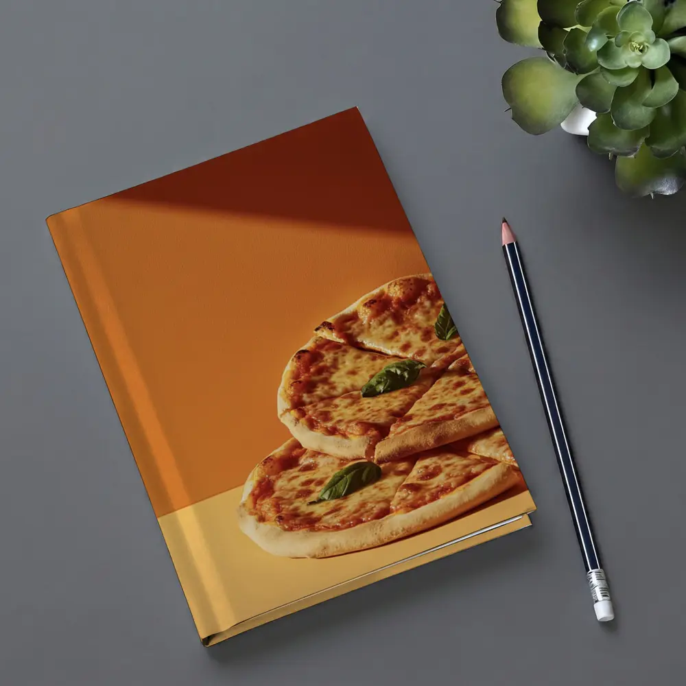 Margherita Pizza Two Slices Orange Background – Notebooks