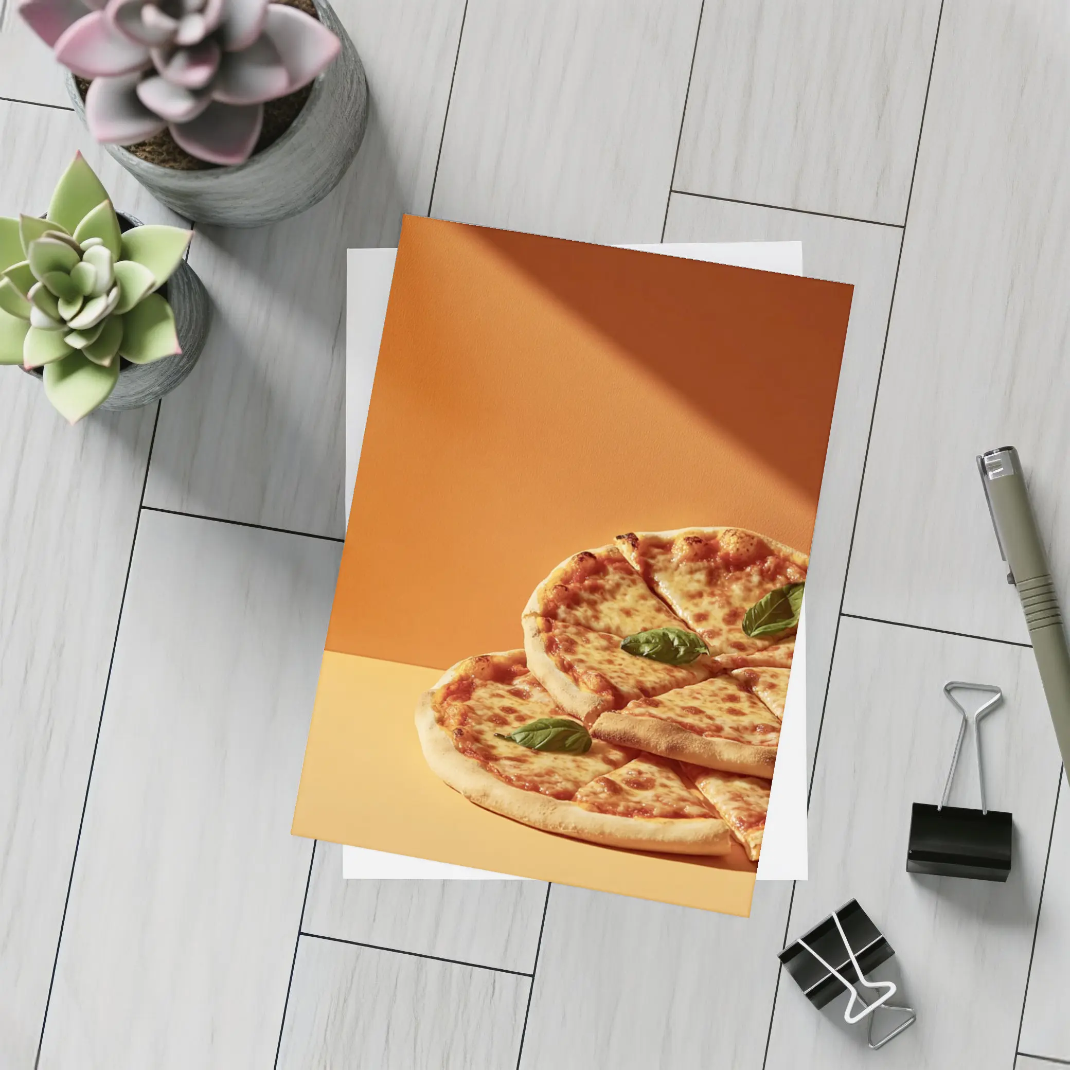 Margherita Pizza Two Slices Orange Background – Postcards