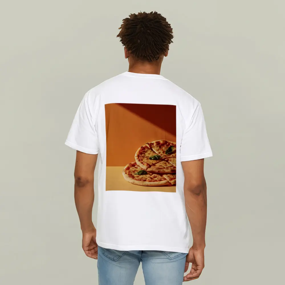 Margherita Pizza Two Slices Orange Background – T-Shirts