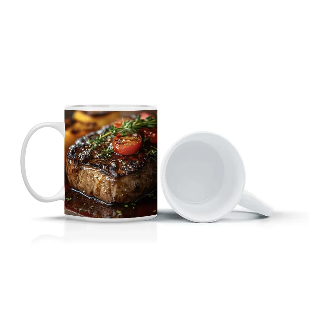 Grilled Steak Tomatoes Herbs Wooden Board – Mugs