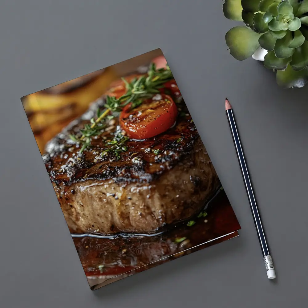 Grilled Steak Tomatoes Herbs Wooden Board – Notebooks