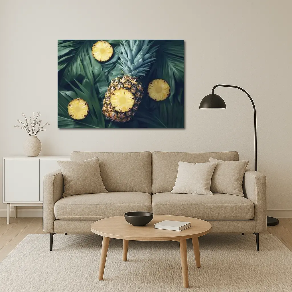 Pineapple Slices On Tropical Palm Leaves – Wall Art