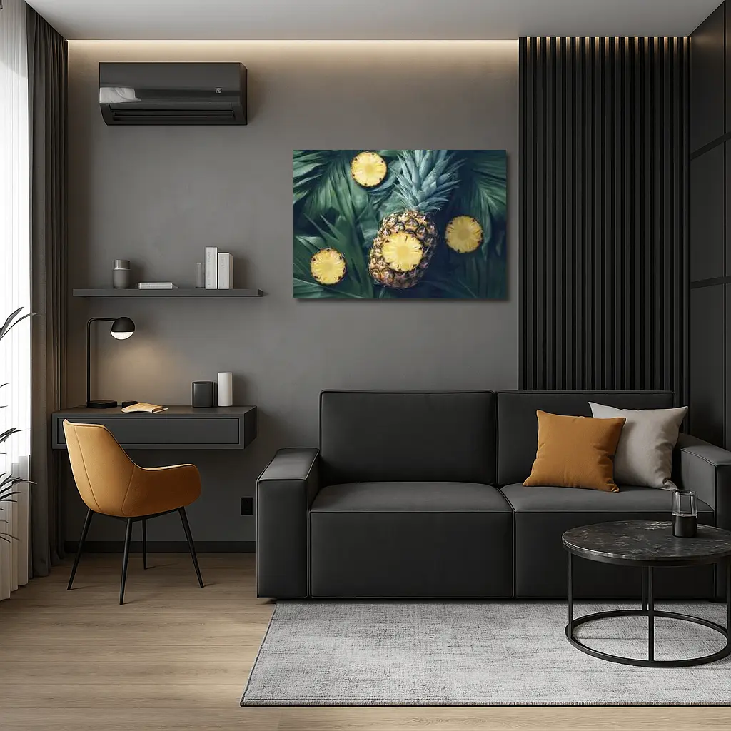 Pineapple Slices On Tropical Palm Leaves – Wall Art