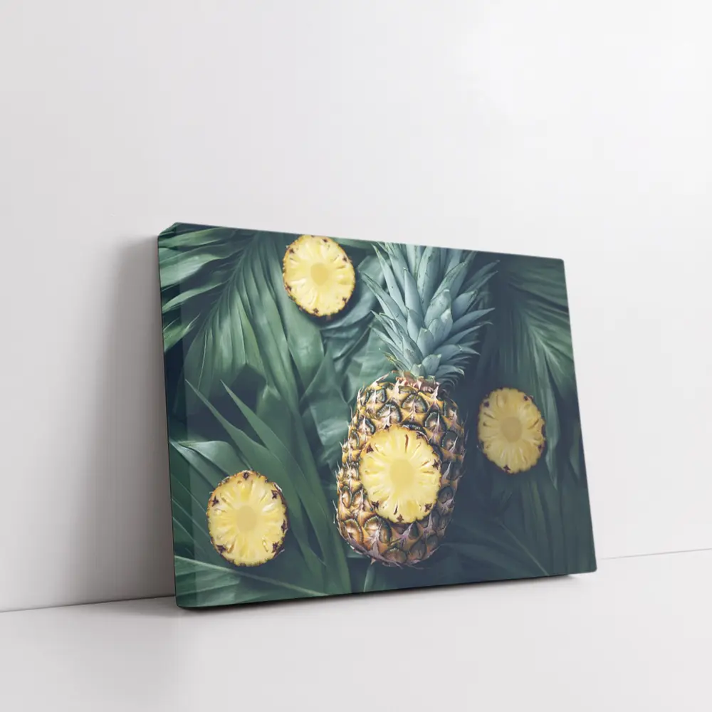 Pineapple Slices On Tropical Palm Leaves – Wall Art