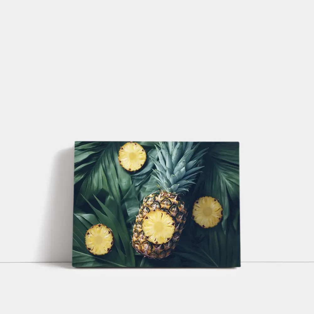 Pineapple Slices On Tropical Palm Leaves – Wall Art