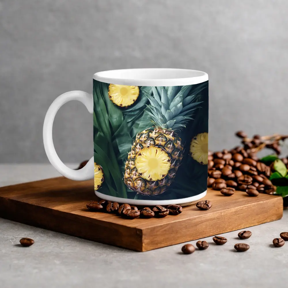 Pineapple Slices On Tropical Palm Leaves – Mugs