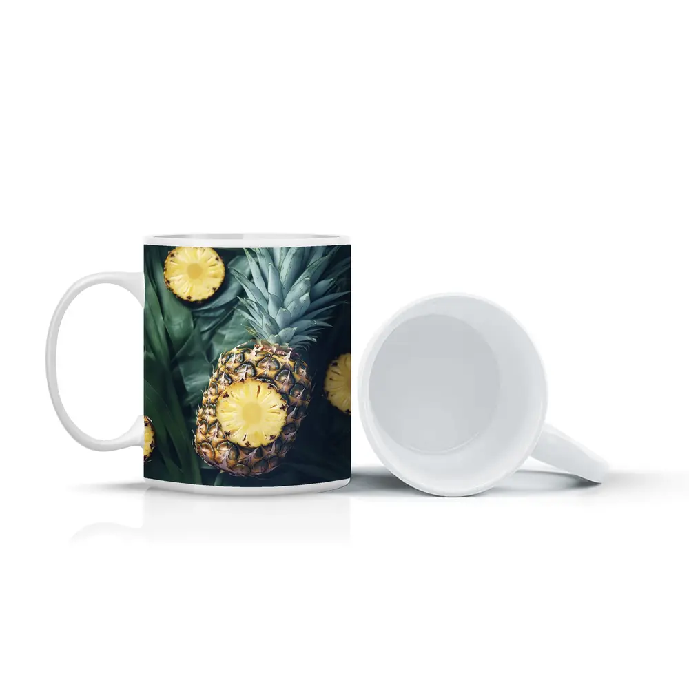 Pineapple Slices On Tropical Palm Leaves – Mugs