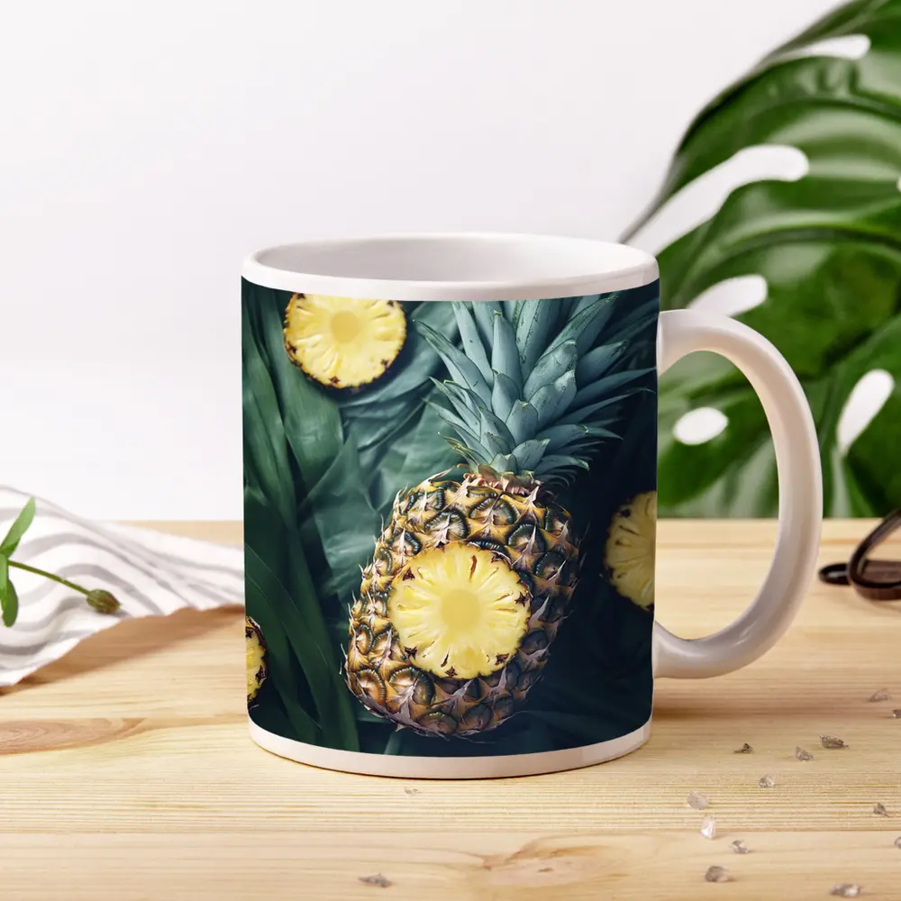 Pineapple Slices On Tropical Palm Leaves – Mugs