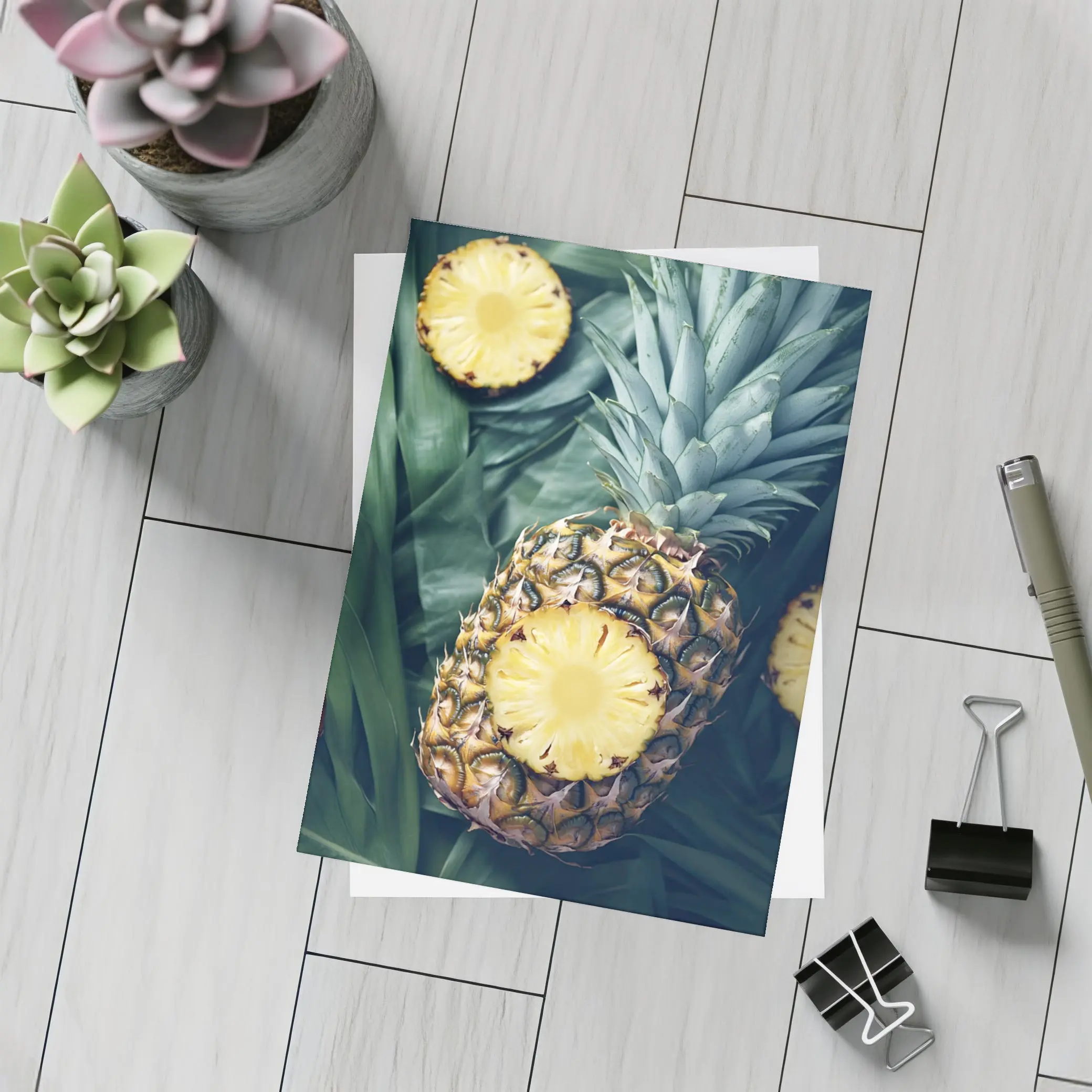 Pineapple Slices On Tropical Palm Leaves – Postcards