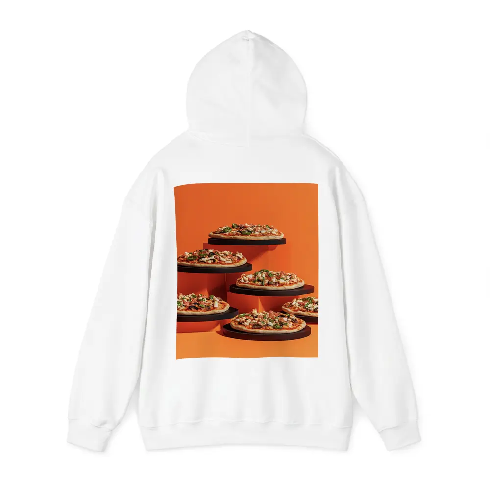 Multiple Pizzas Displayed On Orange Background – Hoodies