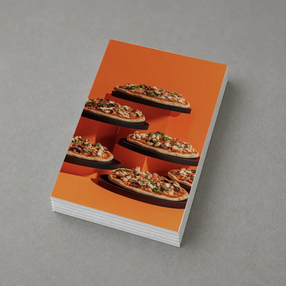 Multiple Pizzas Displayed On Orange Background – Postcards