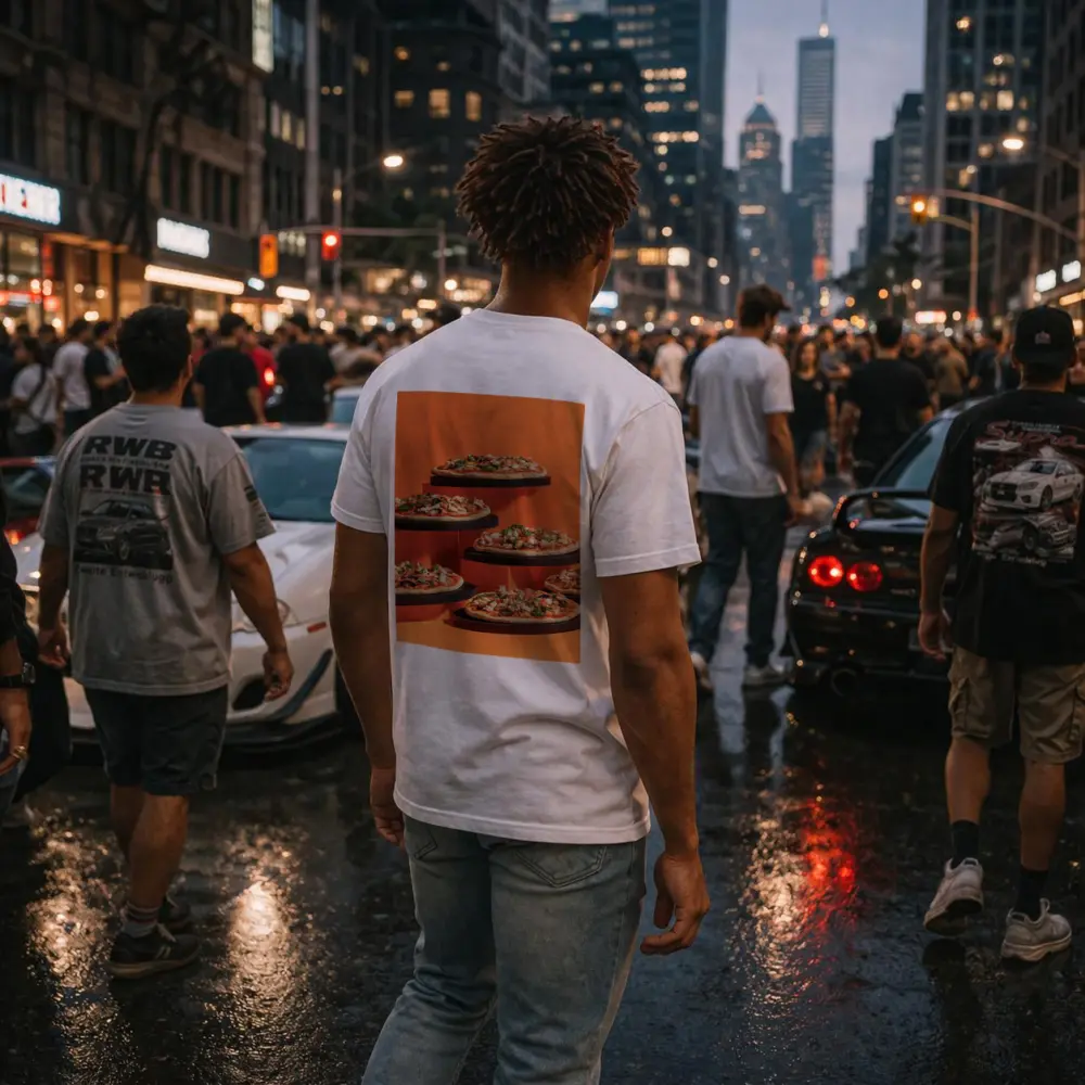 Multiple Pizzas Displayed On Orange Background – T-Shirts