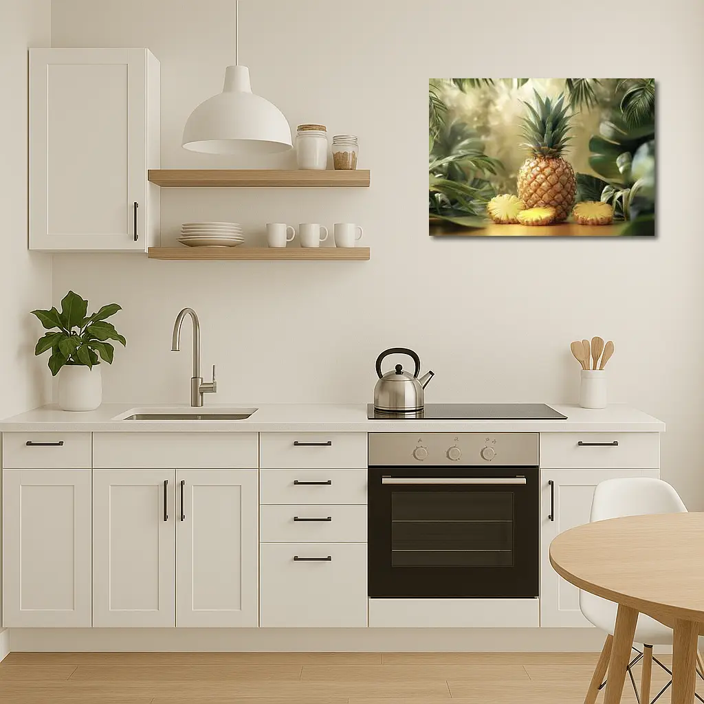 Fresh Pineapple Slices Tropical Green Leaves – Wall Art