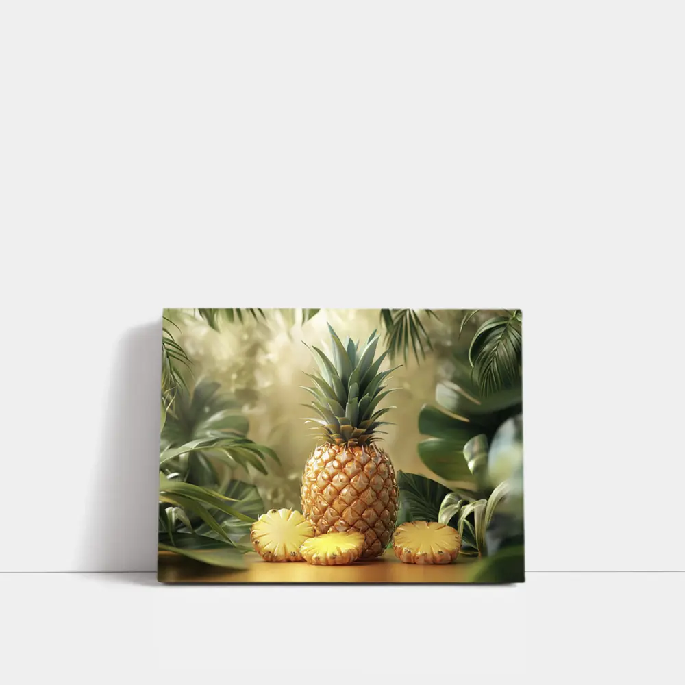 Fresh Pineapple Slices Tropical Green Leaves – Wall Art