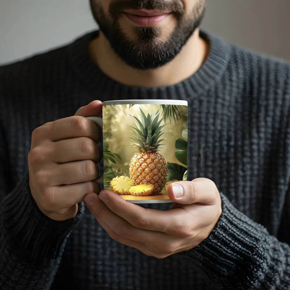 Fresh Pineapple Slices Tropical Green Leaves – Mugs