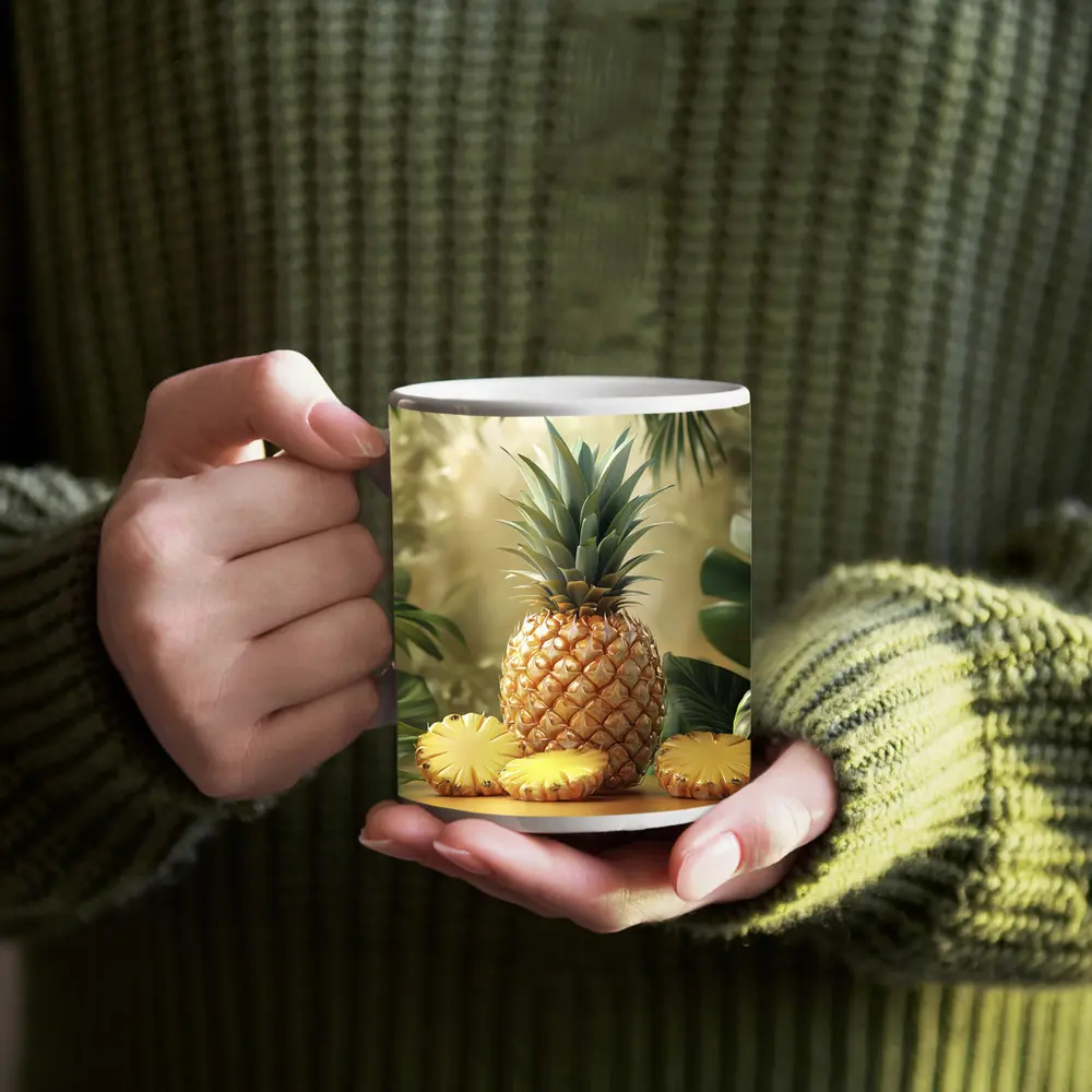 Fresh Pineapple Slices Tropical Green Leaves – Mugs