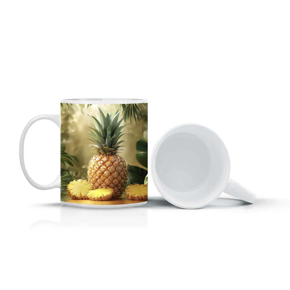 Fresh Pineapple Slices Tropical Green Leaves – Mugs