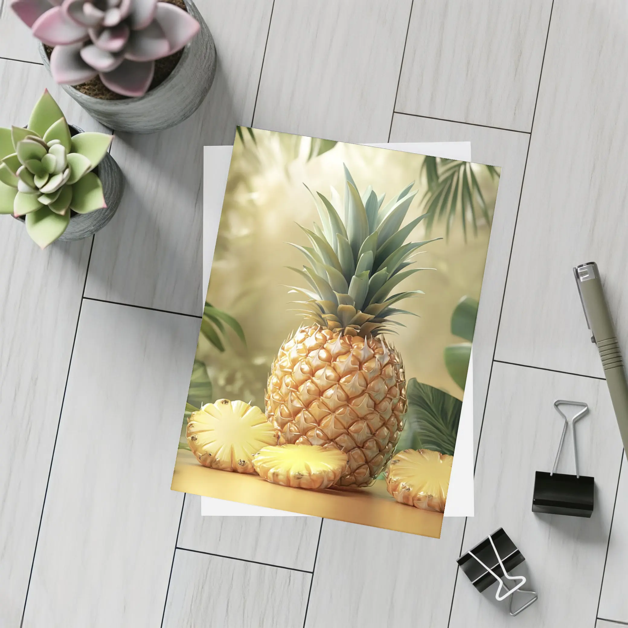 Fresh Pineapple Slices Tropical Green Leaves – Postcards