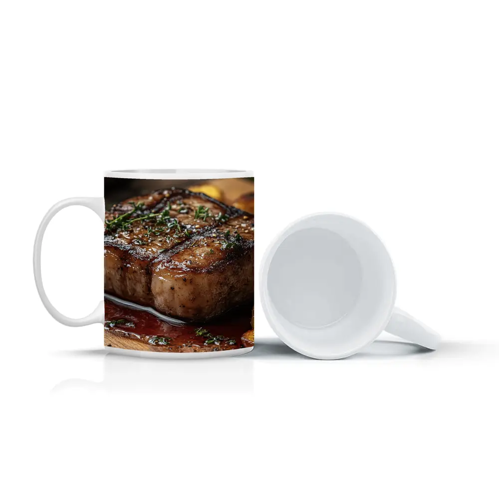 Seared Pork Chop With Roasted Potatoes Wooden Board – Mugs