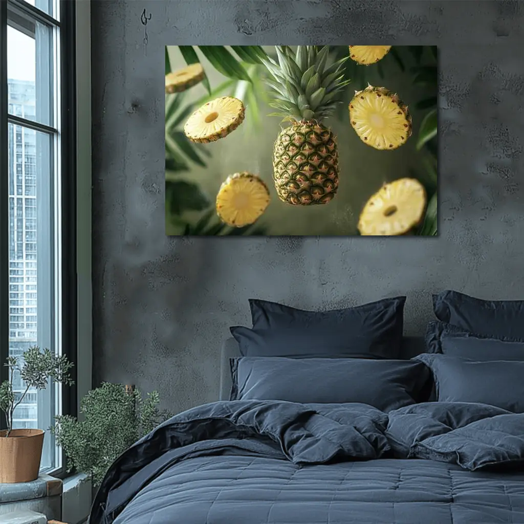 Floating Pineapple Slices Tropical Palm Leaves – Wall Art