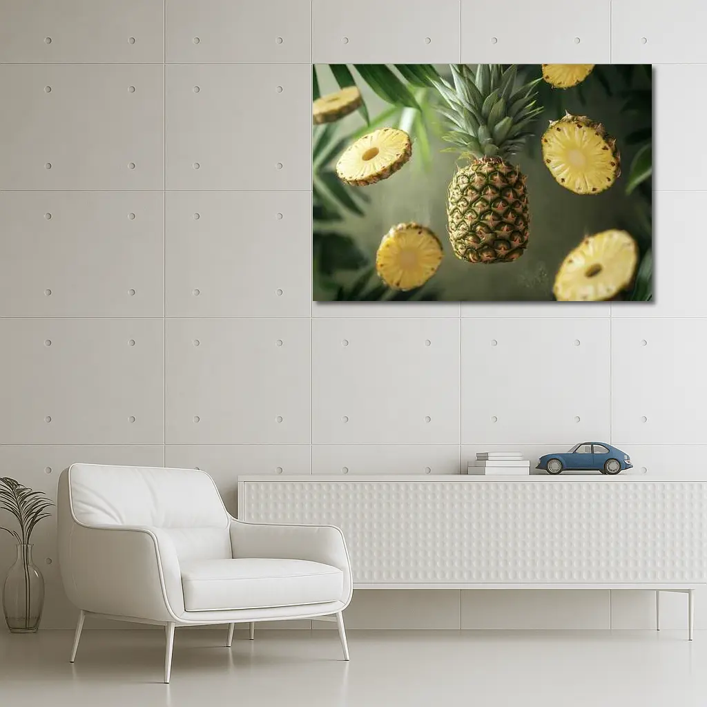 Floating Pineapple Slices Tropical Palm Leaves – Wall Art