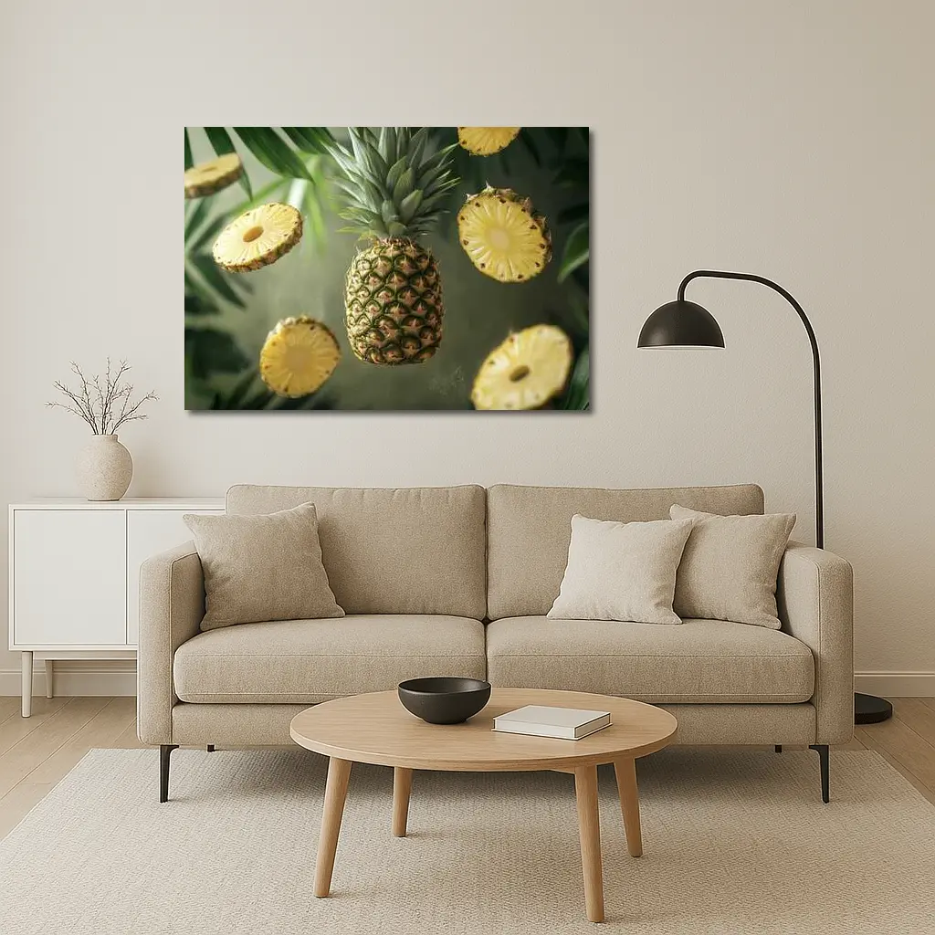 Floating Pineapple Slices Tropical Palm Leaves – Wall Art