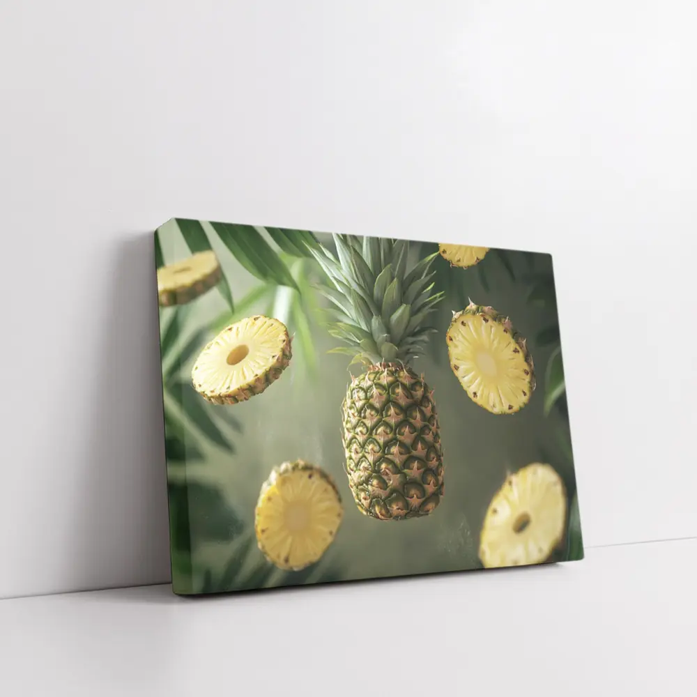 Floating Pineapple Slices Tropical Palm Leaves – Wall Art