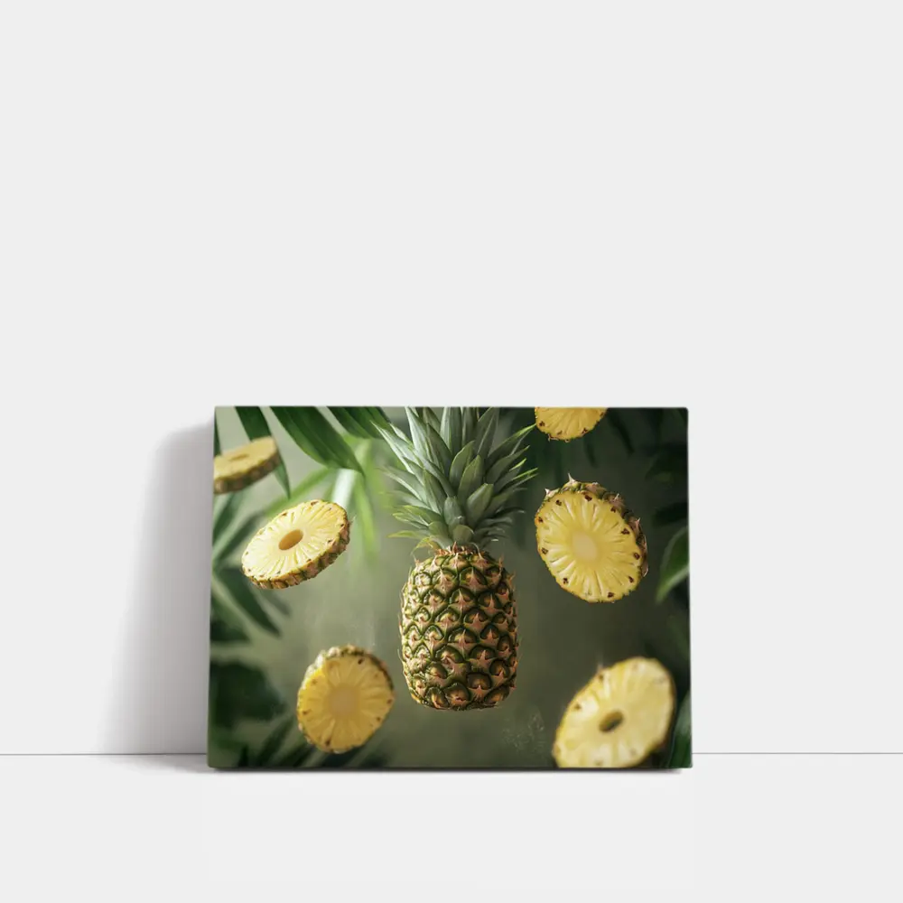 Floating Pineapple Slices Tropical Palm Leaves – Wall Art