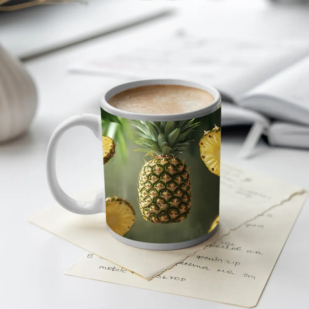 Floating Pineapple Slices Tropical Palm Leaves – Mugs