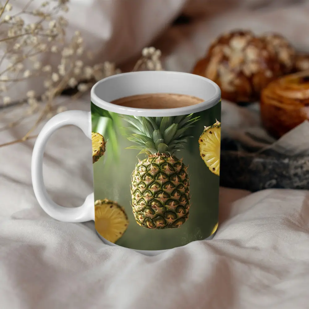 Floating Pineapple Slices Tropical Palm Leaves – Mugs