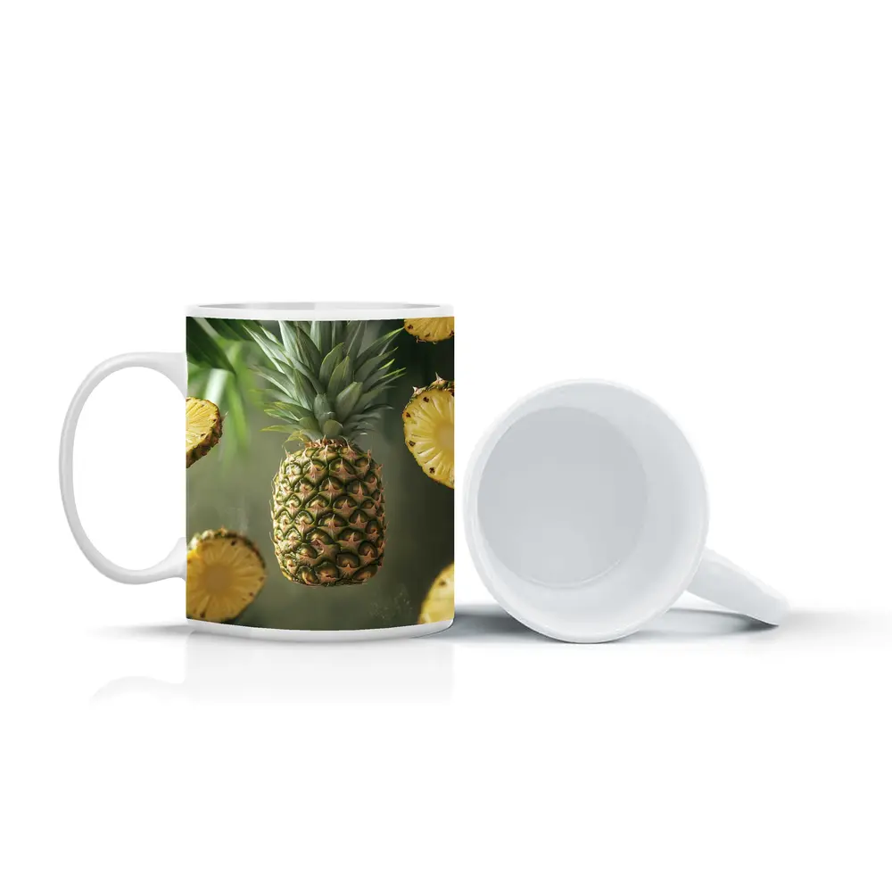 Floating Pineapple Slices Tropical Palm Leaves – Mugs