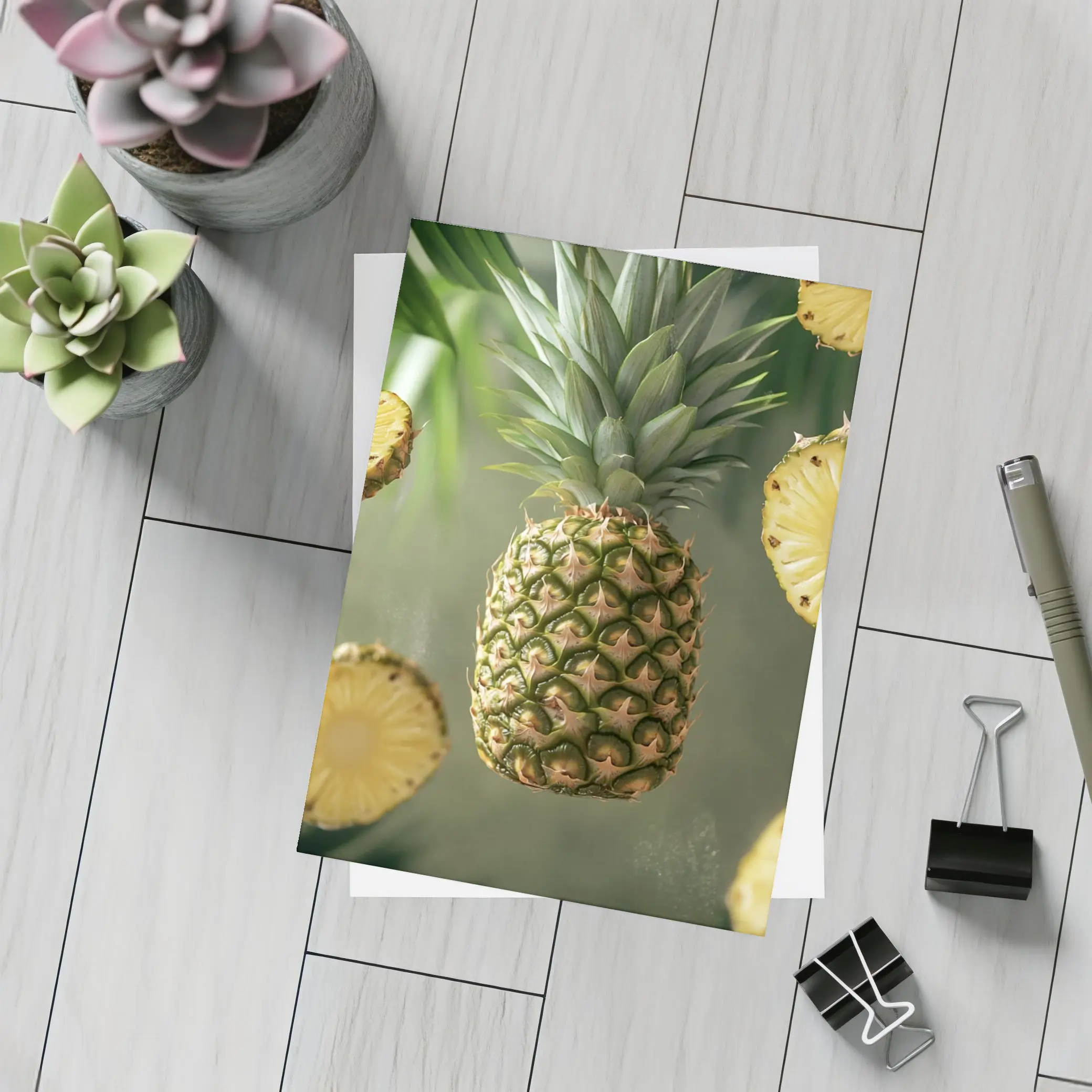 Floating Pineapple Slices Tropical Palm Leaves – Postcards