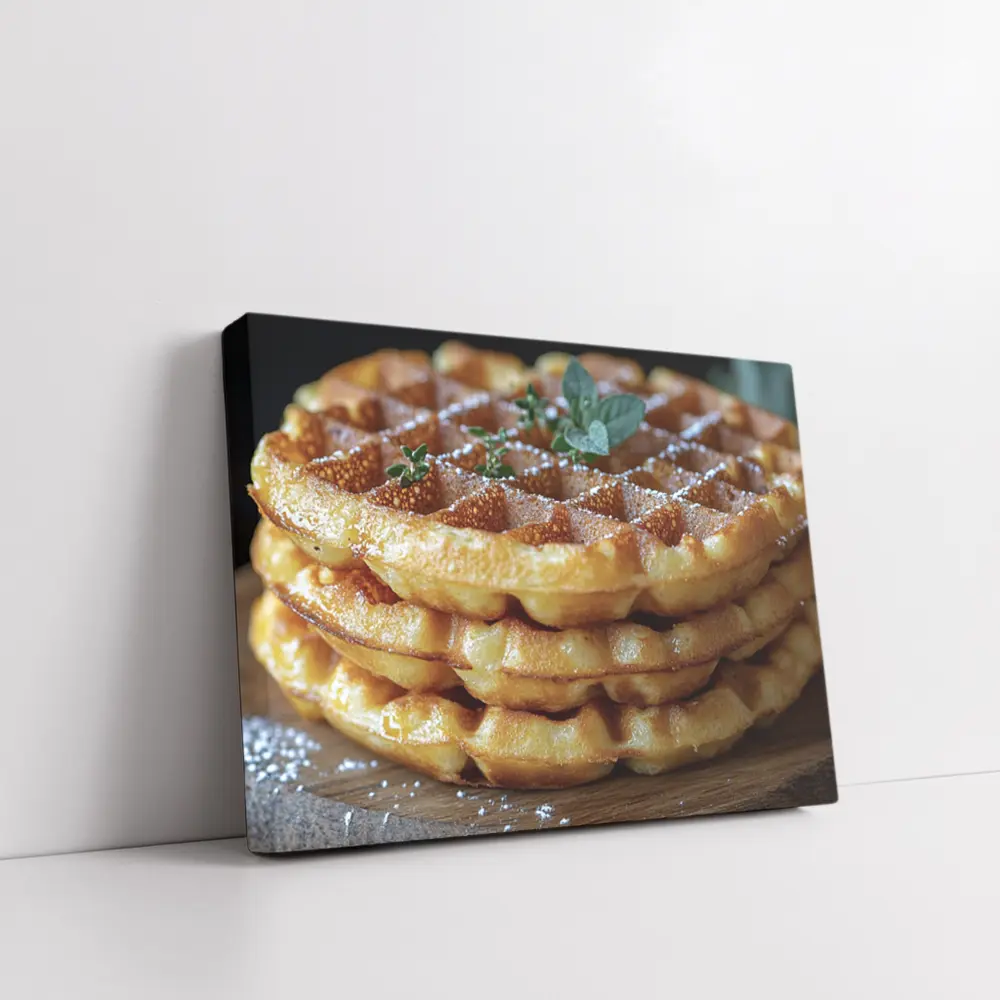 Golden Belgian Waffles Stack With Mint – Wall Art