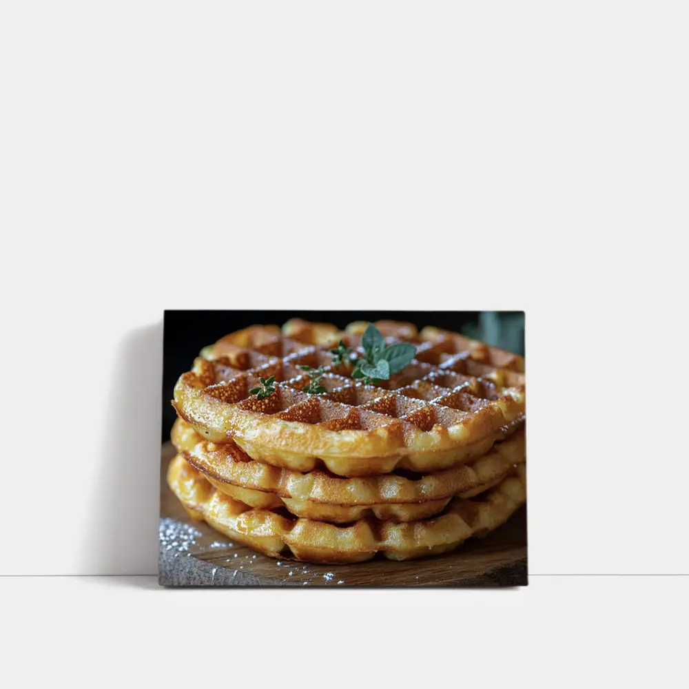 Golden Belgian Waffles Stack With Mint – Wall Art