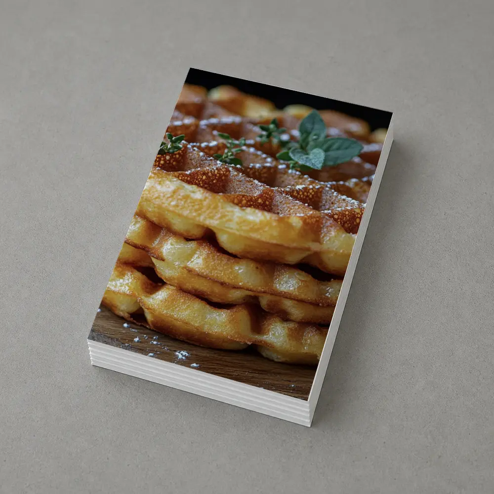 Golden Belgian Waffles Stack With Mint – Postcards