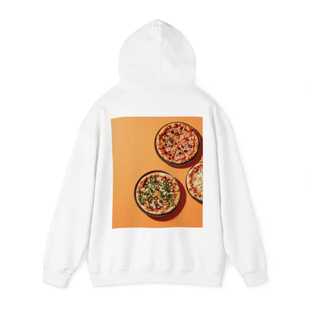 Three Pizzas Flat Lay Orange Background – Hoodies