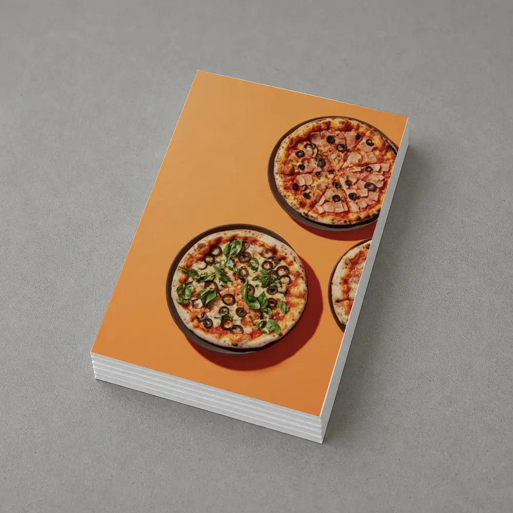 Three Pizzas Flat Lay Orange Background – Postcards