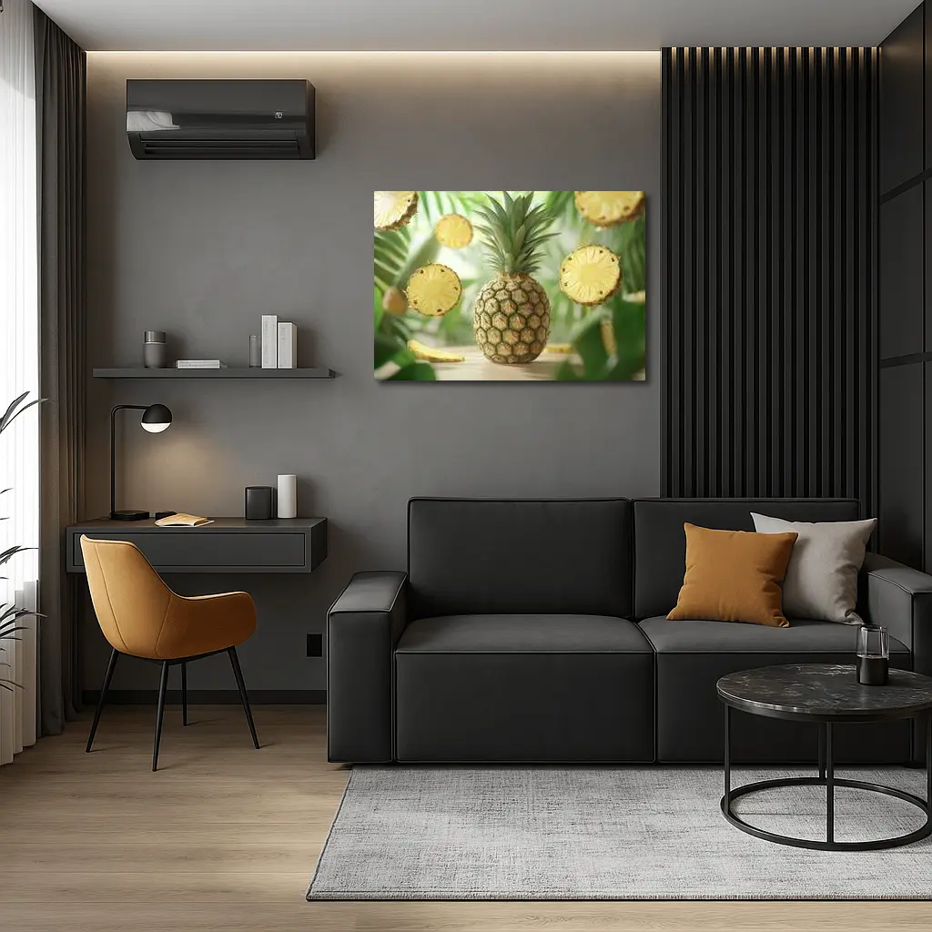 Fresh Pineapple Slices Floating Tropical Green Background – Wall Art
