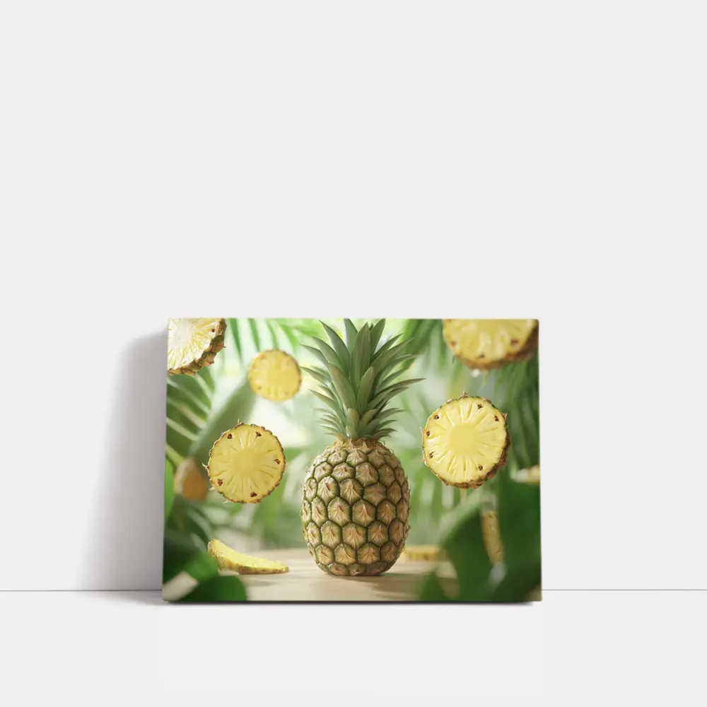 Fresh Pineapple Slices Floating Tropical Green Background – Wall Art
