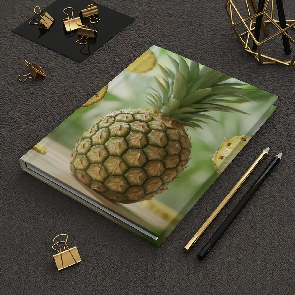 Fresh Pineapple Slices Floating Tropical Green Background – Notebooks