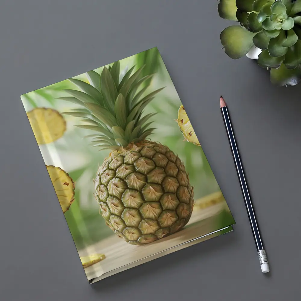 Fresh Pineapple Slices Floating Tropical Green Background – Notebooks