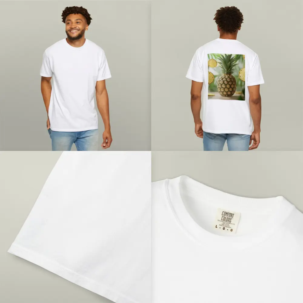 Fresh Pineapple Slices Floating Tropical Green Background – T-Shirts