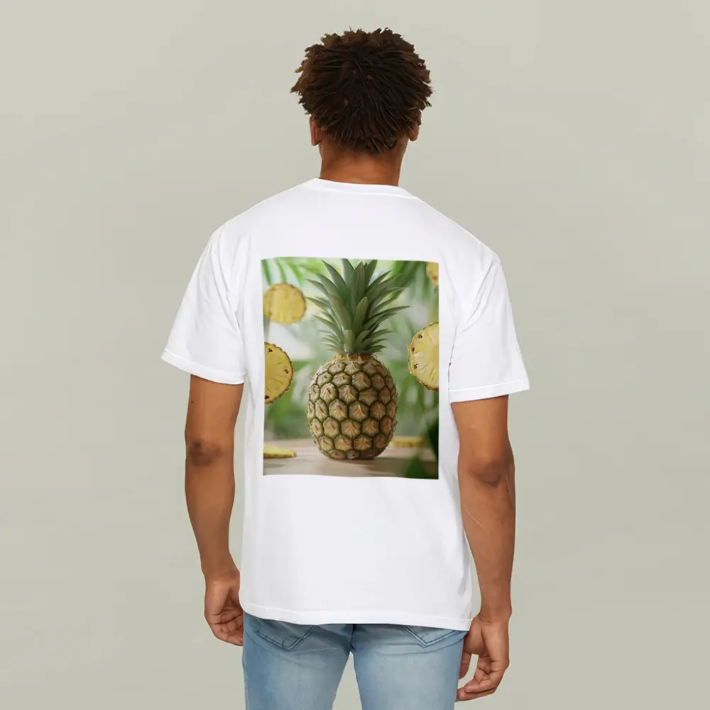 Fresh Pineapple Slices Floating Tropical Green Background – T-Shirts